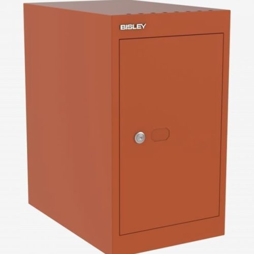 Orange metal locker by Bisley