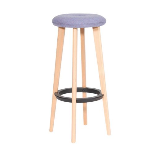 Gem high stool with wooden legs and blue seat